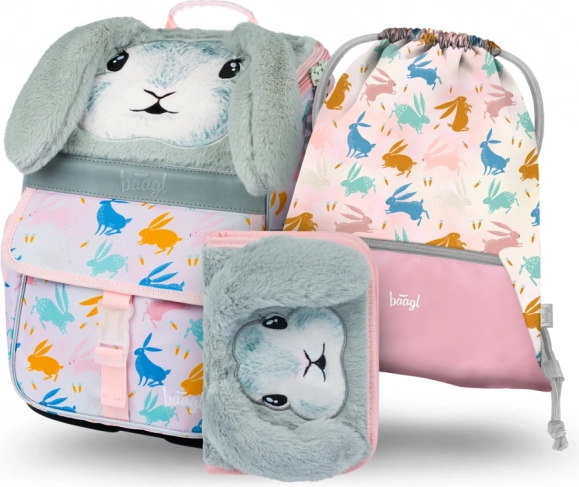 Set școlar BAAGL Zippy Bunny – ghiozdan, penar și săculeț