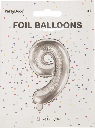 Balon din folie numărul 9 argintiu 35 cm