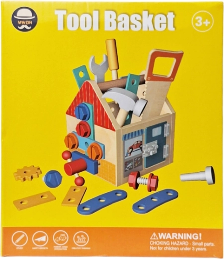 Set de unelte din lemn în cutie în formă de căsuță