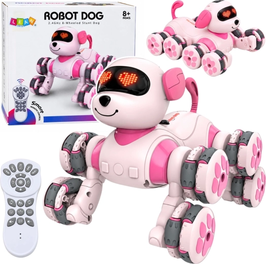 Câine robot roz cu telecomandă și 8 roți