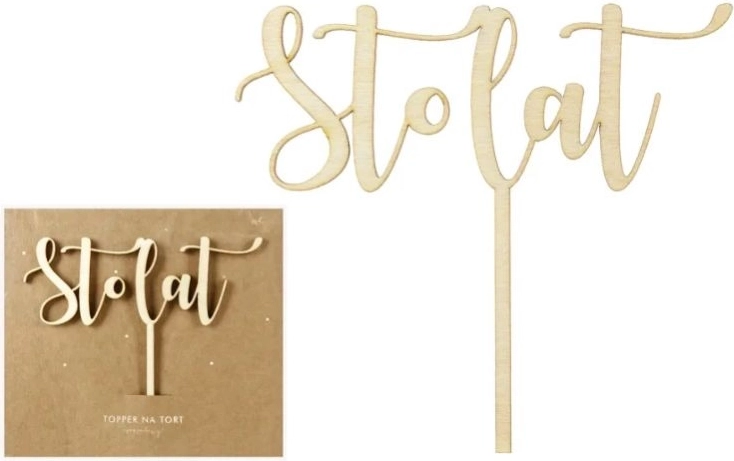 Topper din lemn pentru tort „Sto lat” 14 cm