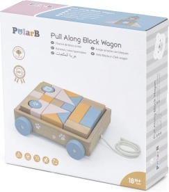 Cărucior de lemn VIGA PolarB cu cuburi 21 buc