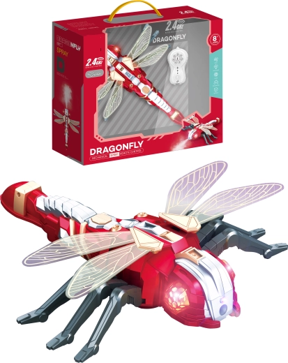 Libelulă robotică Dragonfly cu telecomandă, cu ceață de apă, programare și iluminare LED