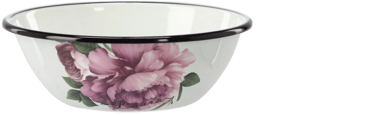 Bol emailat Laura cu motiv bujor alb 0,6 l, diametru 16,5 cm