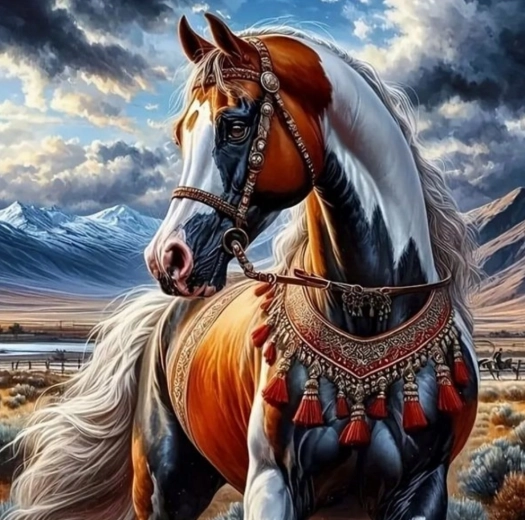 Pictură pe numere – cal în harnașament indian 40 × 50 cm
