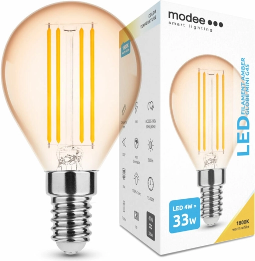 Bec LED Modee cu filament Amber Globe Mini G45 4 W E14, 360 lm, alb cald, reglabil