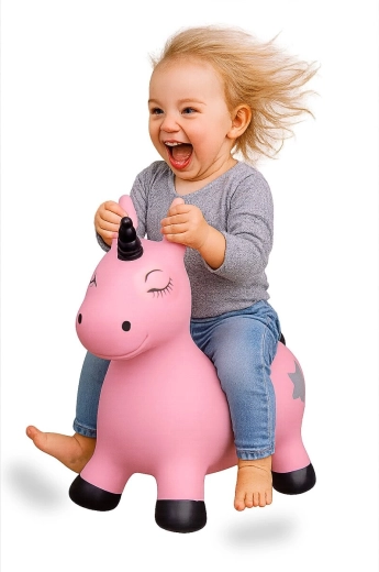 HoppyDoo unicorn săritor roz cu pompă
