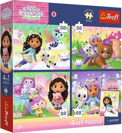Puzzle Trefl pentru copii 4×88 Pisicuțe năzdrăvane – Casa Pisicii Gabby