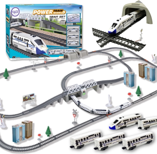 Woopie circuit feroviar electric cu pod și tunel, 86 piese, traseu 9,14 m