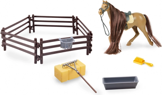 Cal maro cu accesorii și țarc pliabil 14 cm