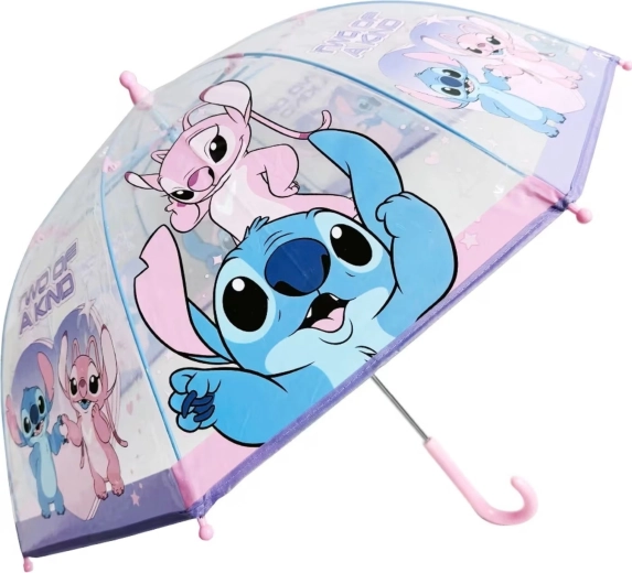 Umbrelă transparentă pentru copii Lilo & Stitch cu Stitch și Angel, roz