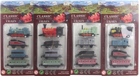 Set de locomotive metalice cu locomotivă și trei vagoane