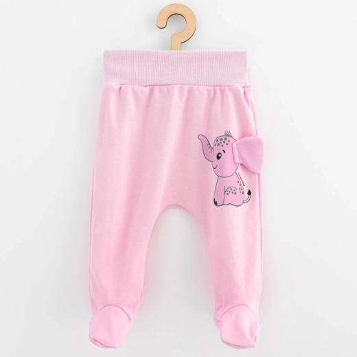 Șalvari pentru bebeluși din bumbac New Baby Happy Elephant roz