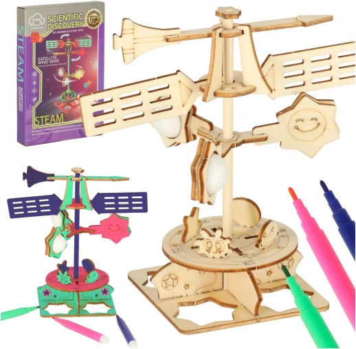 Set științific de științe ale naturii Moristă de vânt 3D din lemn – model DIY pentru copii