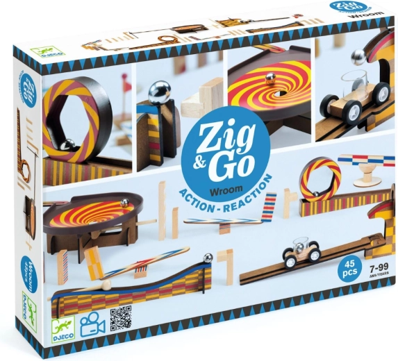 Djeco pistă din lemn pentru bile Zig & Go, 45 de piese