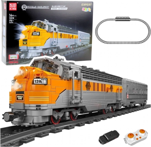 Set de construit tren RC gri-galben cu 1751 piese, cu telecomandă și șine