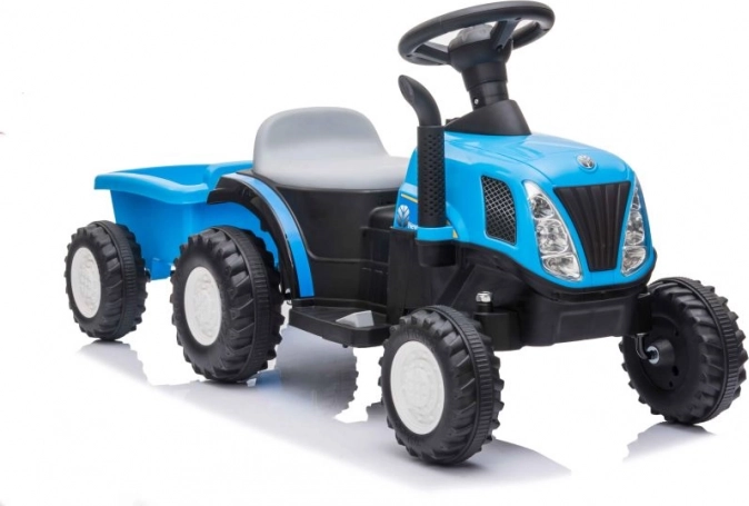 Tractor albastru pentru copii pe baterie cu remorcă