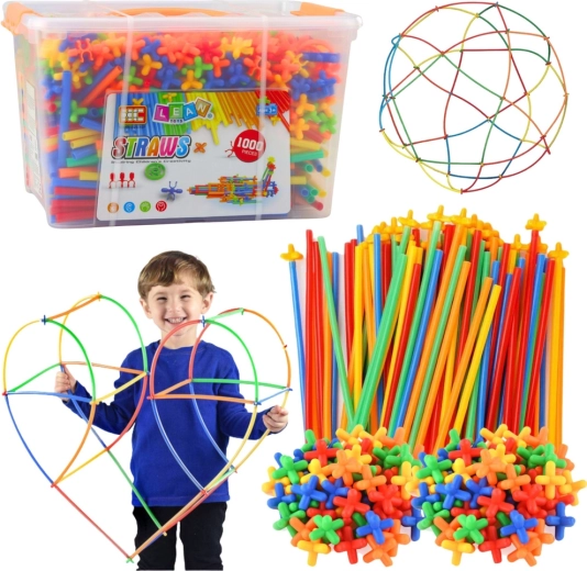 Set de construcție cu paie STRAWS, 1000 piese în valiză