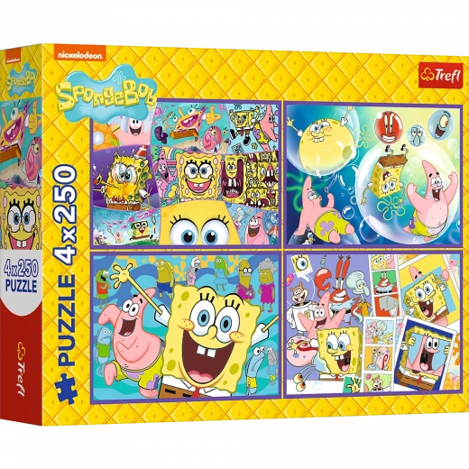 Puzzle 4x250 Lumea nebună a lui Sponge Bob