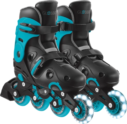 Globber Go Skates Lights patine inline pentru copii cu roată frontală luminoasă, negru-albastru 34–37