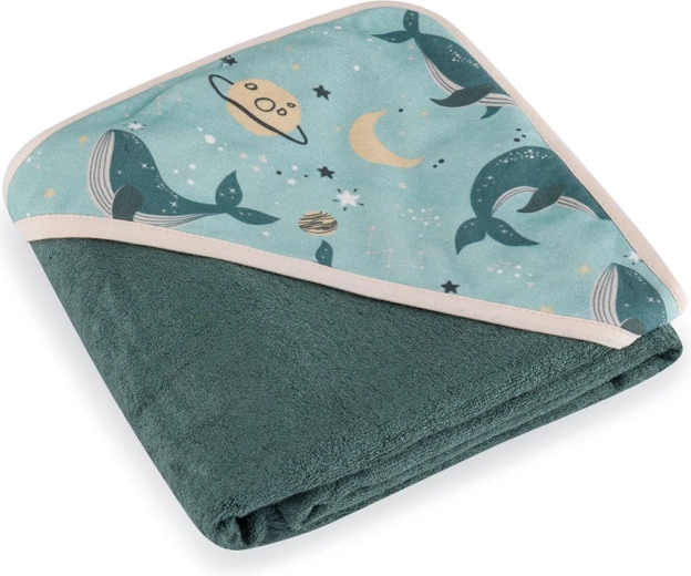 PETITE&MARS prosop din bambus cu glugă Loulou Whale Song 100 × 100 cm