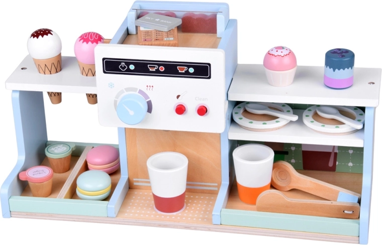 Espressor realist și tejghea plină de detalii