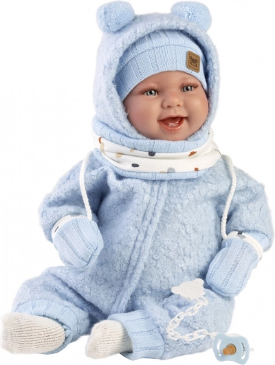 Păpușă realistă bebeluș cu sunete și corp moale textil 44 cm
