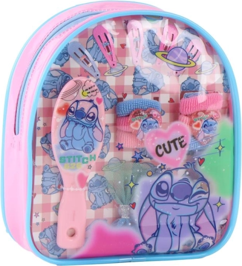 Set pentru copii de accesorii de păr STITCH în rucsăcel transparent
