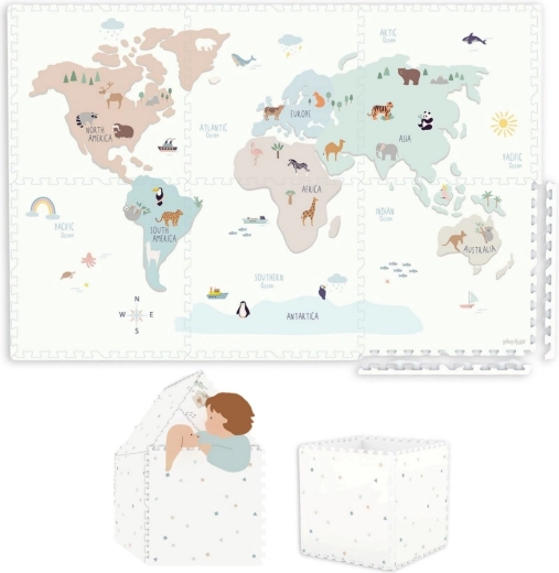 Play&Go EEVAA covoraș de joacă din spumă 2în1 cu cutie de depozitare World map