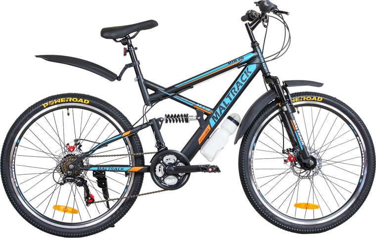 Maltrack bicicletă mountain 26" din oțel, negru‑albastru‑portocaliu