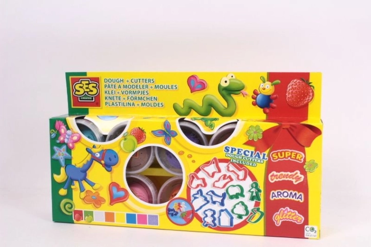 Set de plastilină SES 8×90 g cu forme (12 buc.)