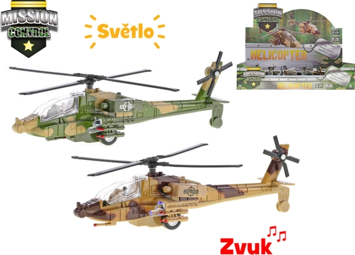 Elicopter militar metalic Mission Control 20 cm cu lumină și sunet