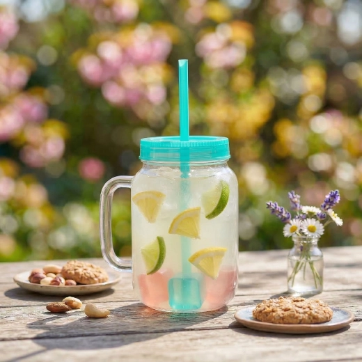 Pahar verde cu pai și cuburi de răcire, 550 ml