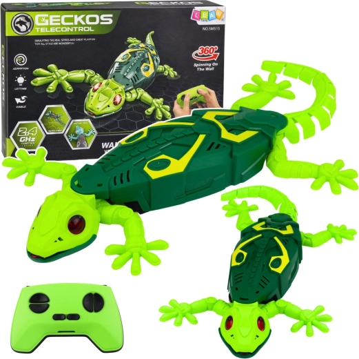 Gekon RC cu telecomandă, urcă pe pereți și se rotește la 360°, verde