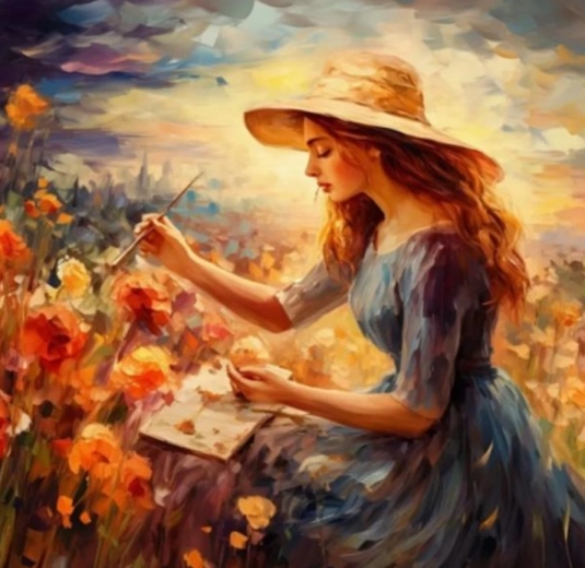 Pictură pe numere – femeie cu pălărie 40 × 50 cm