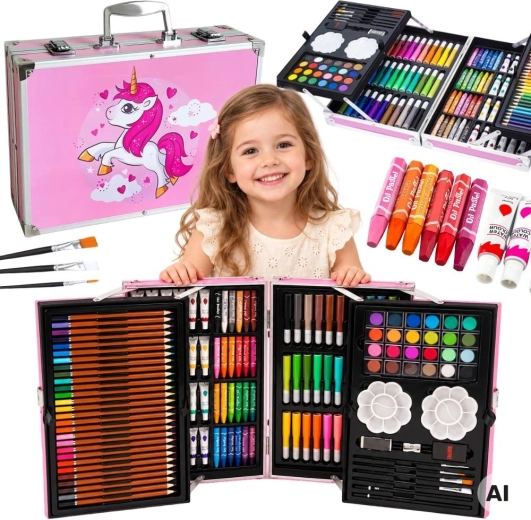 Set de desen Woopie într-o valiză cu motiv de unicorn