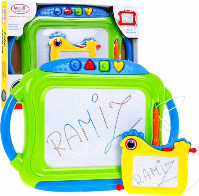 Set de 2 tablete magnetice de desen pentru copii 3+ cu stilouri glisante și 4 ștampile