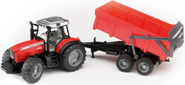 Bruder tractor MASSEY FERGUSON cu remorcă basculantă, roșu