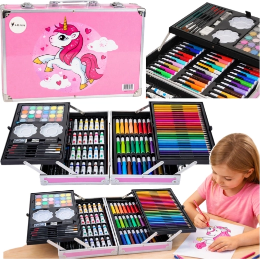Set de artă roz în valiză cu Unicorn – 150 piese
