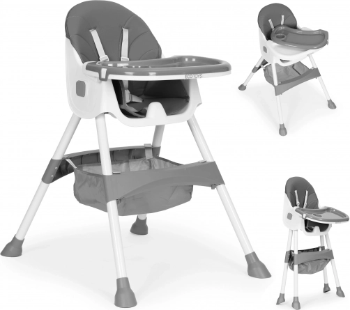 Scăunel de masă cu tăviță și coș, centură în 5 puncte, ECOTOYS – Gri