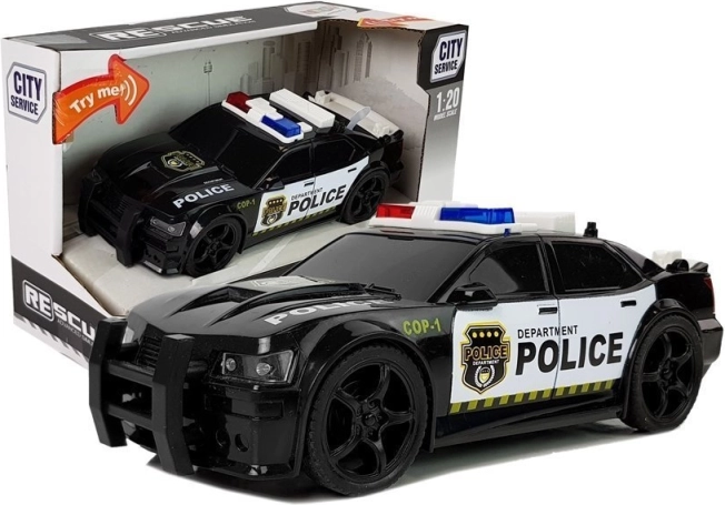 Mașinuță de poliție cu motor de frecare și efecte luminoase și sonore negru