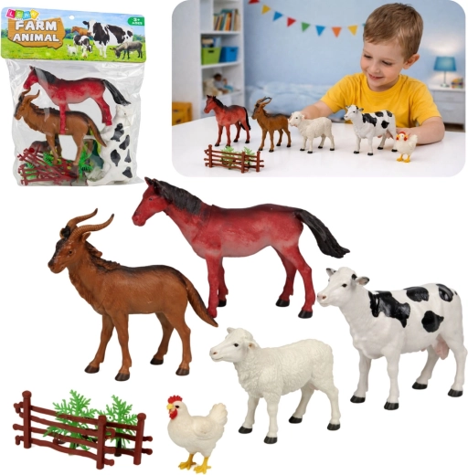Set de figurine cu animale domestice și de fermă, fermă, 13 piese