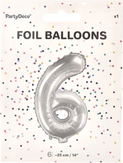 Balon din folie numărul 6 argintiu 35 cm