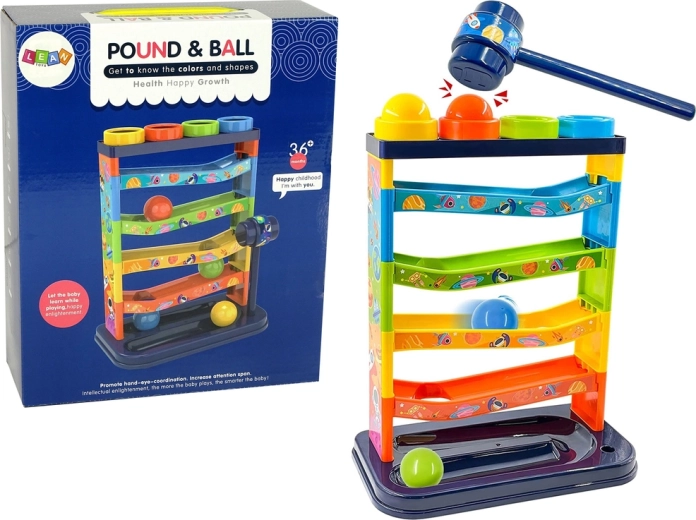 Tobogan colorat pentru bile cu zornăitor și funcție educativă
