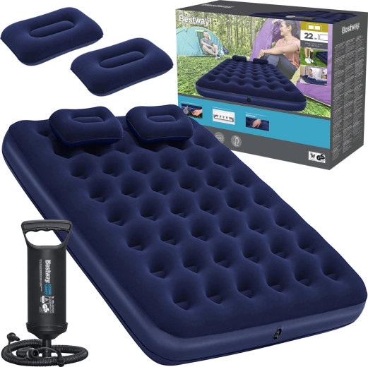 Bestway saltea gonflabilă din velur Queen 203 × 152 cm cu pompă și perne
