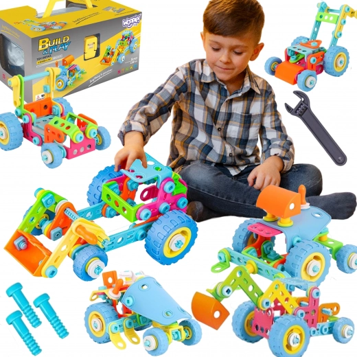 woopie set de construcție vehicule 6în1 stem – set creativ de construcție pentru copii