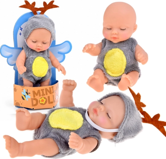 Mini păpușă bebeluș în costum de ren 11 cm