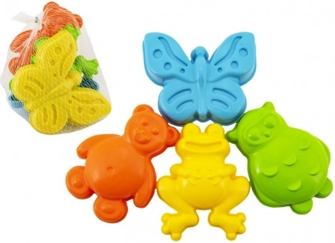 forme din plastic pentru nisip animale, set 4 bucăți în plasă