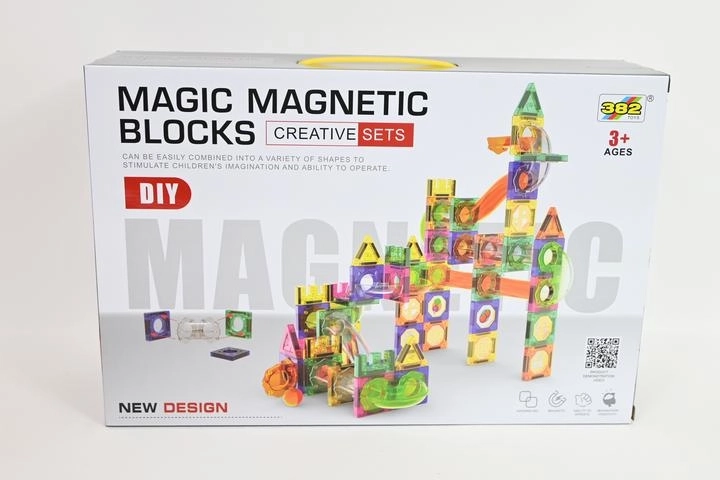 Set de construcție magnetic – pistă cu bile, 126 de piese