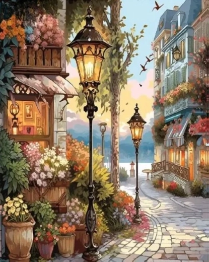 NORIMPEX Pictură pe numere Florărie sub lămpi 40 × 50 cm